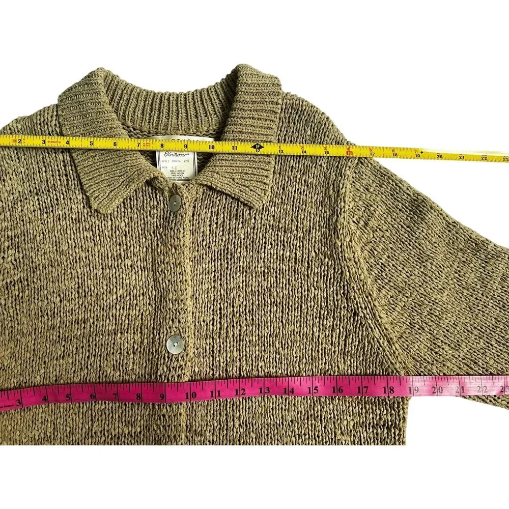 Vintage 90s Max Studio Longline Tan Knitted Cardigan L - Picture 6 of 8